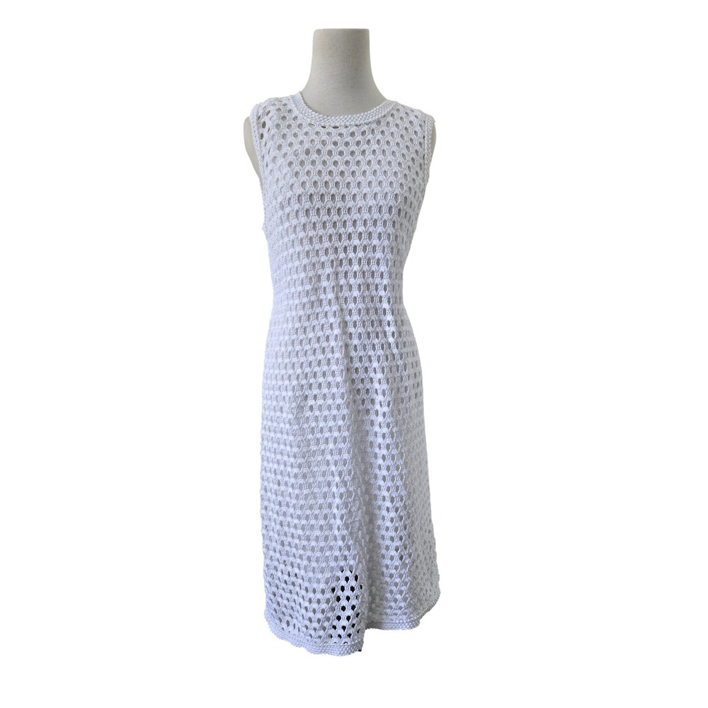 Liz Claiborne New York White Crochet Knit Sleeveless Midi Dress L  Boho